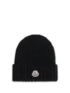 Moncler L20933b00036a9327 Merino Wool Ribbed Knit Beanie In Black