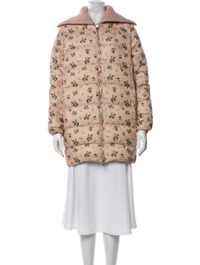 Pre-owned Moncler Laburnum Floral Print Down Coat In Pink