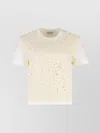 Moncler Lace Overlay Cropped Cotton Crew-neck T-shirt In Neutral