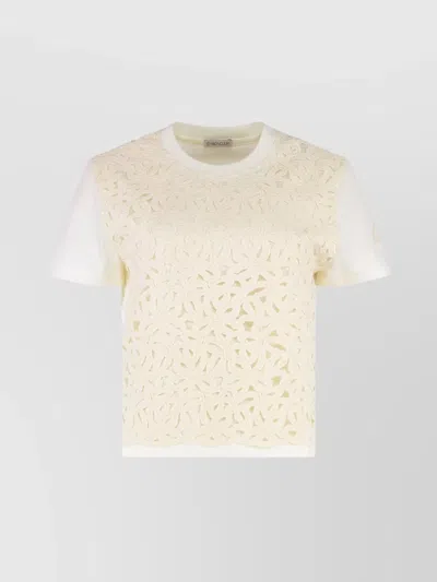 MONCLER LACE OVERLAY CROPPED COTTON CREW-NECK T-SHIRT