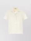 Moncler Lace Shirt With Short Sleeves And Collared Neck In Neutral