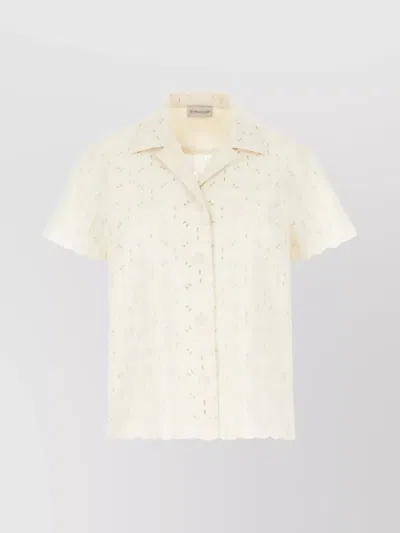 Moncler Lace Shirt With Short Sleeves And Collared Neck In White