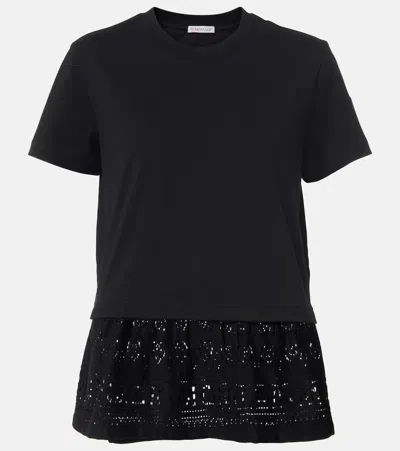 Moncler Lace-trimmed Cotton T-shirt In 999 - Black