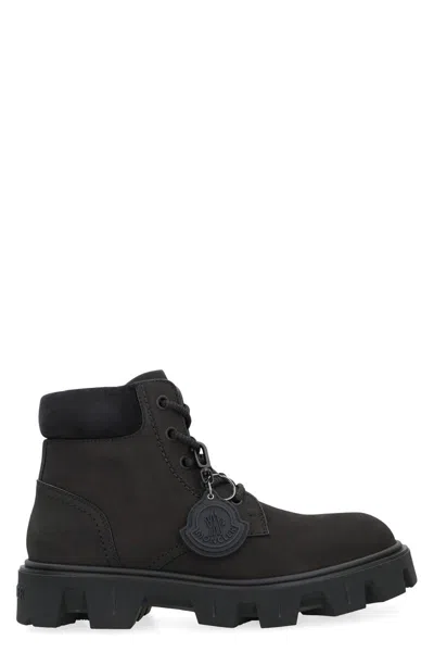 Moncler Lace-up Boots Peak City In Leather In Black
