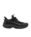 Moncler Pull Tab Round Toe Textured Sole Sneakers In Black