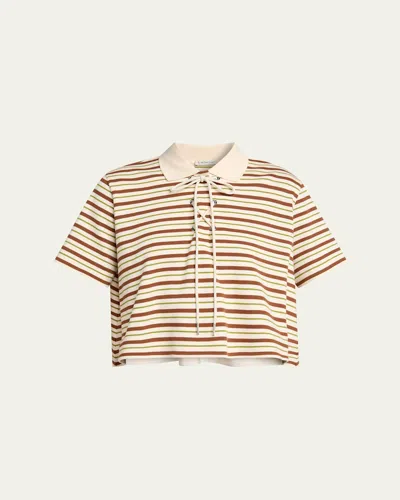 Moncler Lace-up Stripe Polo Shirt In Neutral
