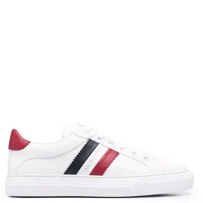 Moncler Ladies Ariel White Side-stripe Leather Sneakers