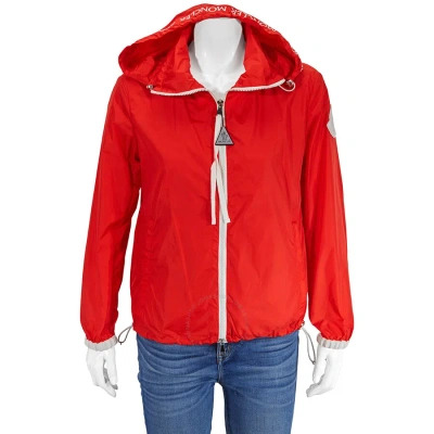 Moncler Ladies Belted Contrast Trim Nylon Jacket In Red