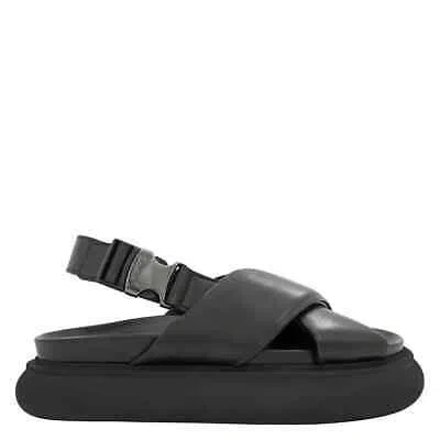 Pre-owned Moncler Ladies Black Solarisse Cross-strap Leather Sandals