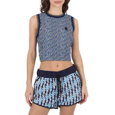 Pre-owned Moncler Ladies Bright Blue Abstract-pattern Cropped Tank Top