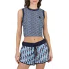 Moncler Abstract-pattern Cropped Tank Top In Blue