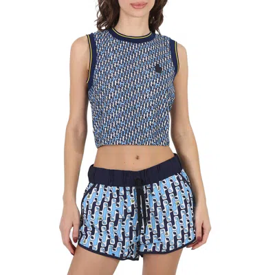 MONCLER MONCLER LADIES BRIGHT BLUE ABSTRACT-PATTERN CROPPED TANK TOP