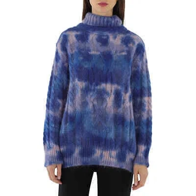 Pre-owned Moncler Ladies Cable Knit Tie-dye Jumper In Blue