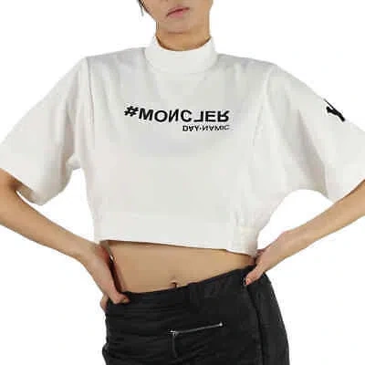 Pre-owned Moncler Ladies Cream Cropped Grenoble Day-namic Turtleneck Top In White