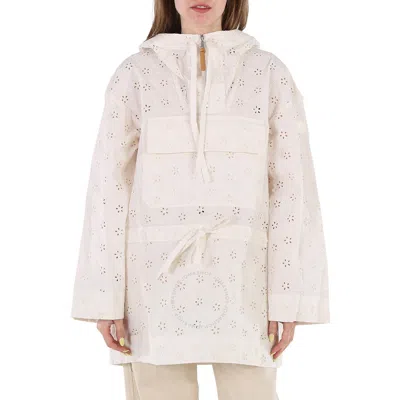Moncler Ladies Natural Asnen Broderie Anglaise Jacket In White
