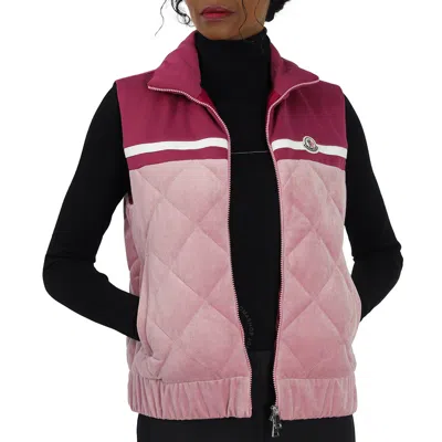 Moncler Ladies Open Pink Logo-patch Sleeveless Jacket