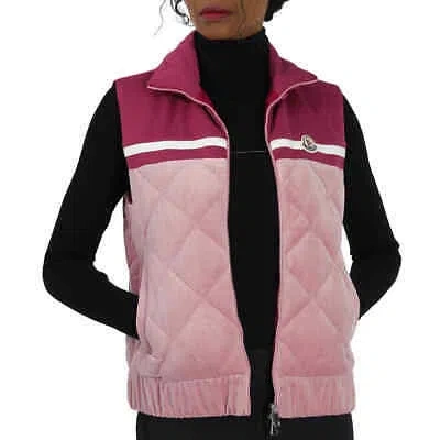 Pre-owned Moncler Ladies Open Pink Logo-patch Sleeveless Jacket, Size Large