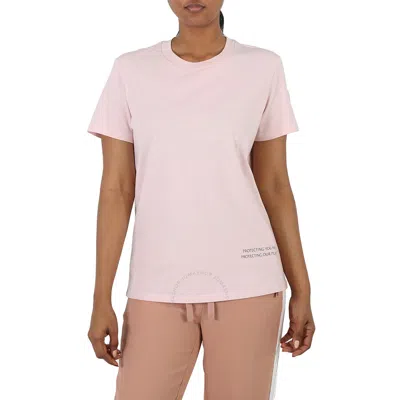 Moncler Ladies Pink Cotton Slogan Print Short-sleeve T-shirt