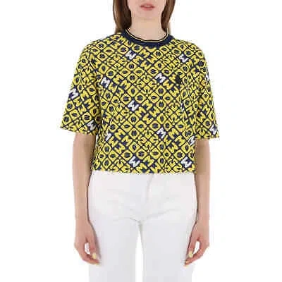 Pre-owned Moncler Ladies Yellow Logo-print Cropped T-shirt