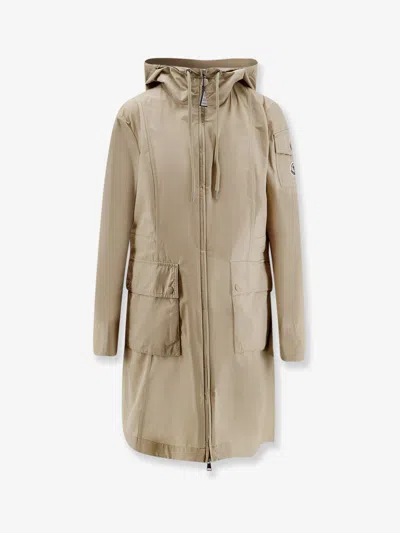 Moncler Laerte Cotton Blend Long Jacket In Neutral