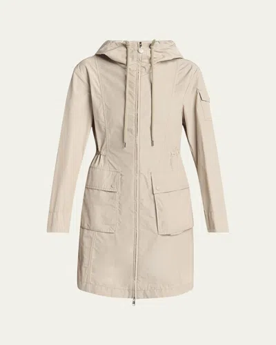 Moncler Laerte Long Hooded Parka In Beige