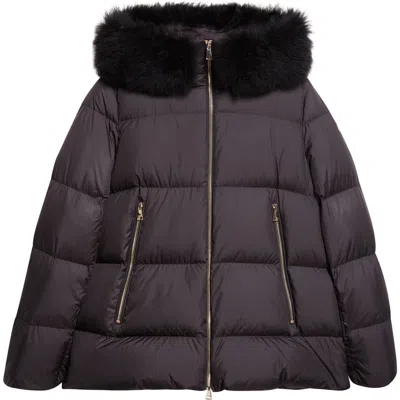 MONCLER MONCLER LAICHEFUR DOWN HOODED JACKET WITH REMOVABLE GENUINE SHEARLING TRIM