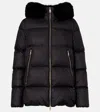 Moncler Laichefur Hooded Shearling-trimmed Short Down Jacket In Black