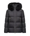 Moncler Laichefur Hooded Shearling-trimmed Short Down Jacket In Black
