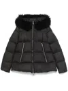 Moncler Laichefur Down Hooded Jacket With Removable Genuine Shearling Trim In Black