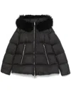 Moncler Laichefur Down Hooded Jacket With Removable Genuine Shearling Trim In Black