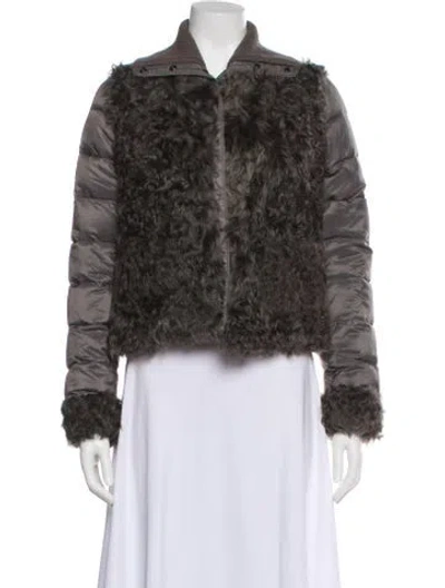 Pre-owned Moncler Lamb Fur Colorblock Pattern Jacket In Gray