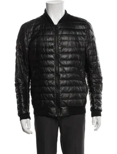 Pre-owned Moncler Lamb Leather Bomber Jacket In Black