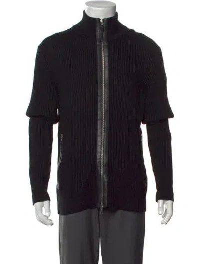Pre-owned Moncler Lamb Leather Mock Neck Cardigan In Black