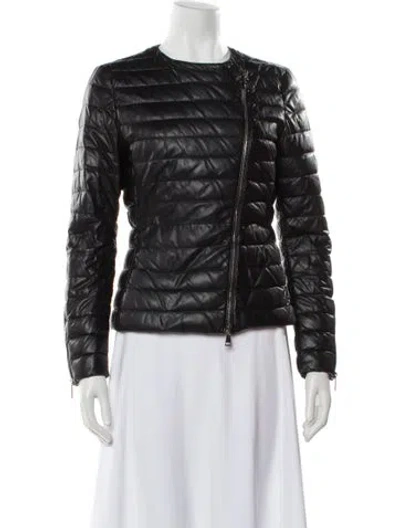 Pre-owned Moncler Lambskin Biker Jacket In Black