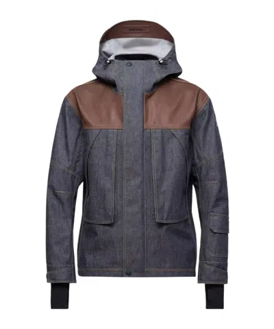 Moncler Langtang Hooded Denim Down Ski Jacket In Multi