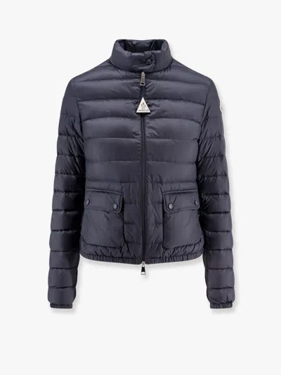 Moncler Short Quilted Down Jacket With High Collar In Blue