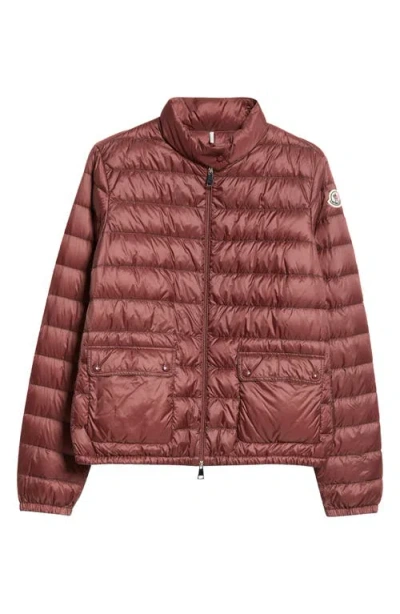 Moncler Lans Channel Quilted Down Moto Jacket In Dark Mahogany
