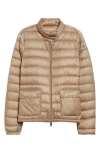 Moncler Lans Channel Quilted Down Moto Jacket In Faded Beige