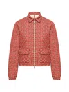 Moncler Lanset Houndstooth-pattern Zip-up Jacket In Red