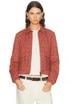 Moncler Lanset Houndstooth-pattern Zip-up Jacket In Red