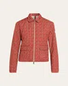 Moncler Lanset Houndstooth-pattern Zip-up Jacket In Red