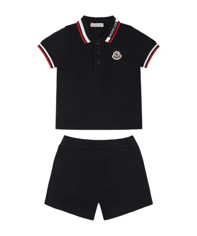 Moncler Lapel Short-sleeved Polo Shirt And Shorts Set In Blue