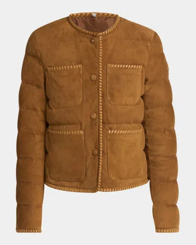 Moncler Lassay Quilted Suede Jacket In Brown