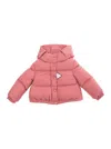 Moncler Laurie Pink Hooded Down Jacket With Logo Patch In Tech Fabric Baby In Pink
