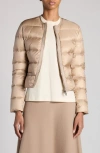 Moncler Laurine Lightweight Short Puffer Jacket In Faded Beige