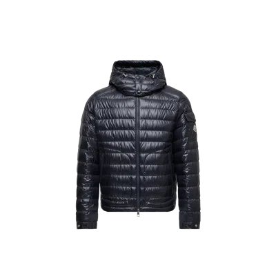 Moncler Lauros Short Hooded Down Jacket Polyester In Blue