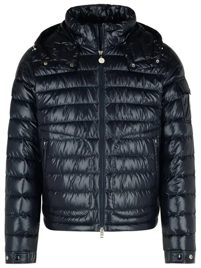 Moncler 'lauros' Navy Polyamide Down Jacket Men In Black