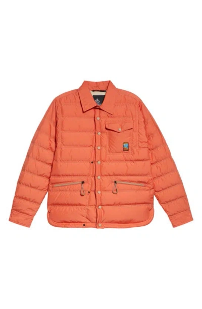 Moncler Lavachey Quilted Down Shirt Jacket In Orange