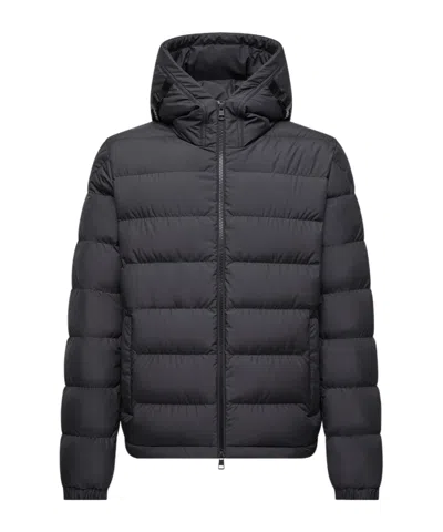 Moncler Laveraet Hooded Short Down Jacket In Blue