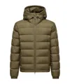 Moncler Laveraet Short Down Jacket With Hood In Green